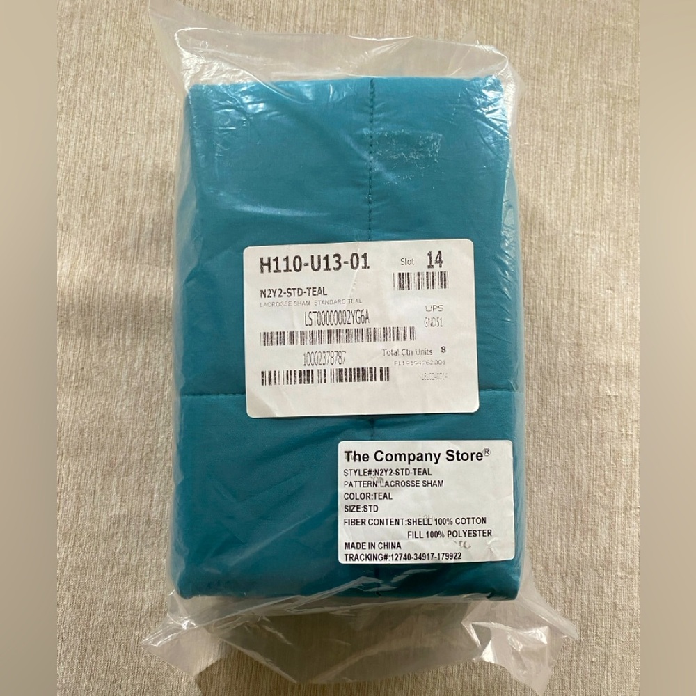 NWT | The Company Store | Single (1) Standard Quilted Sham | LaCrosse | Teal